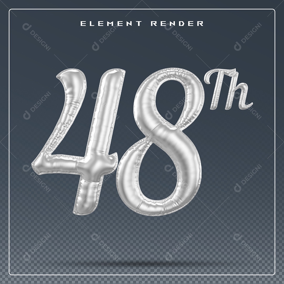 Elemento 3D Número 48 Th Cinza para Composição PSD