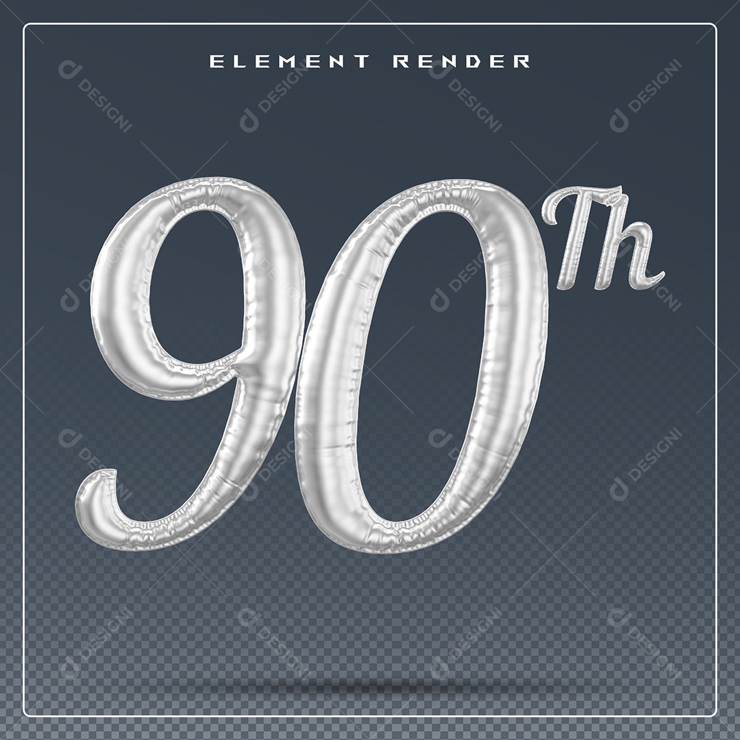 Elemento 3D Número 90 Th Cinza para Composição PSD