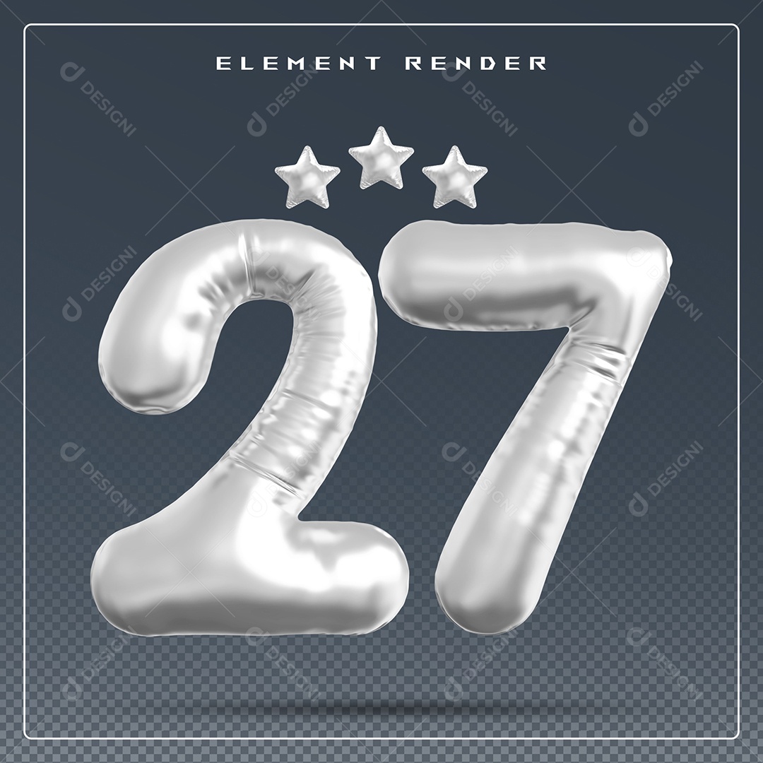 Elemento 3D Número 27 Cinza para Composição PSD