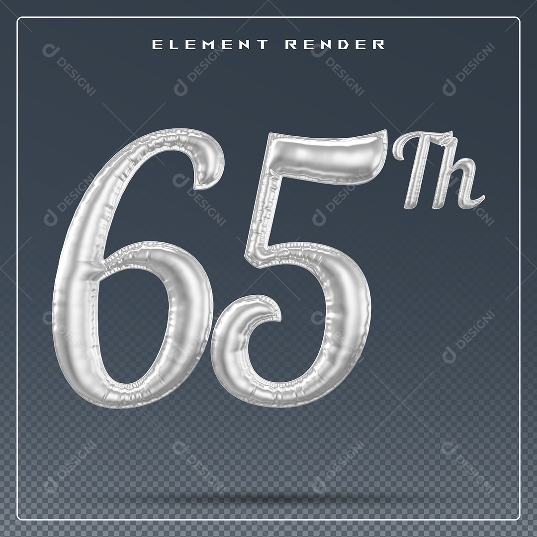 Elemento 3D Número 65 Cinza para Composição PSD