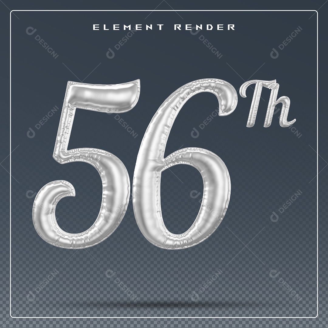 Elemento 3D Número 56 Cinza para Composição PSD