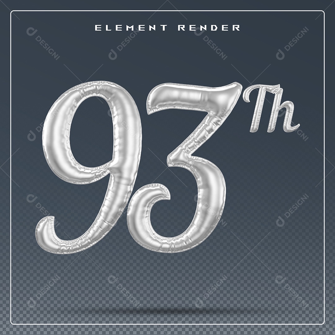 Elemento 3D Número 93 Th Cinza para Composição PSD