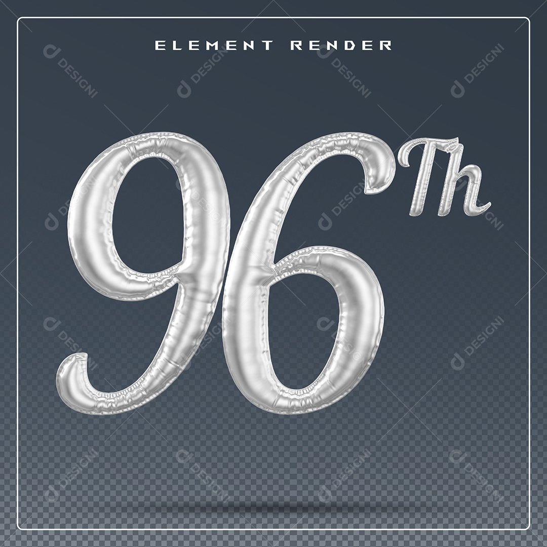 Elemento 3D Número 96 Th Cinza para Composição PSD