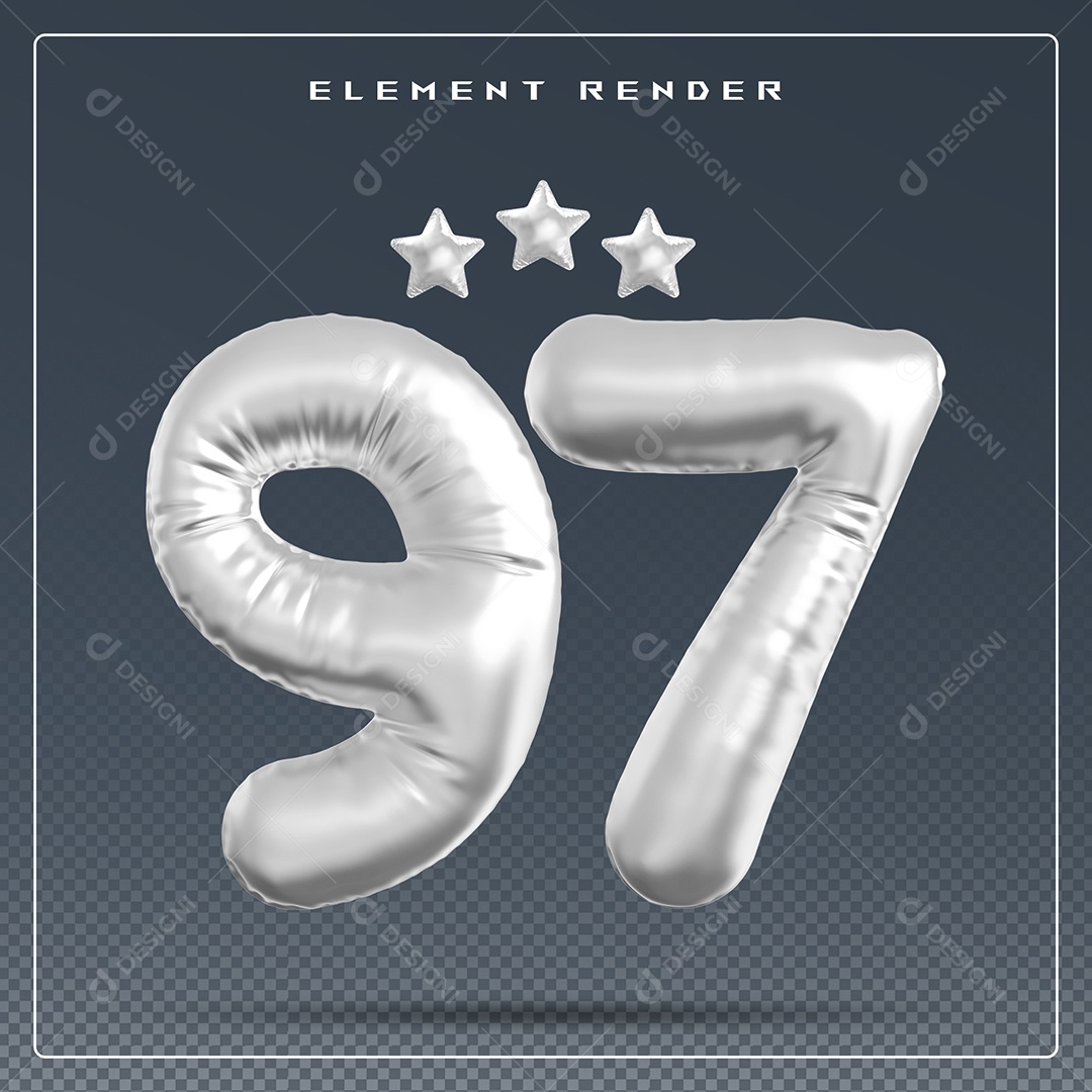 Elemento 3D Número 97 Cinza para Composição PSD