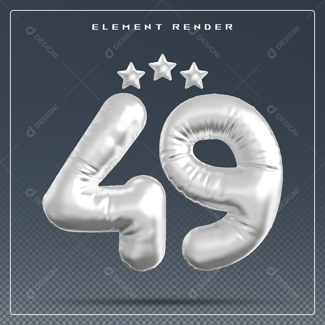 Elemento 3D Número 49 Cinza para Composição PSD