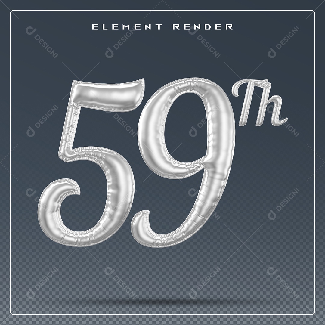 Elemento 3D Número 59 Th  Cinza para Composição PSD
