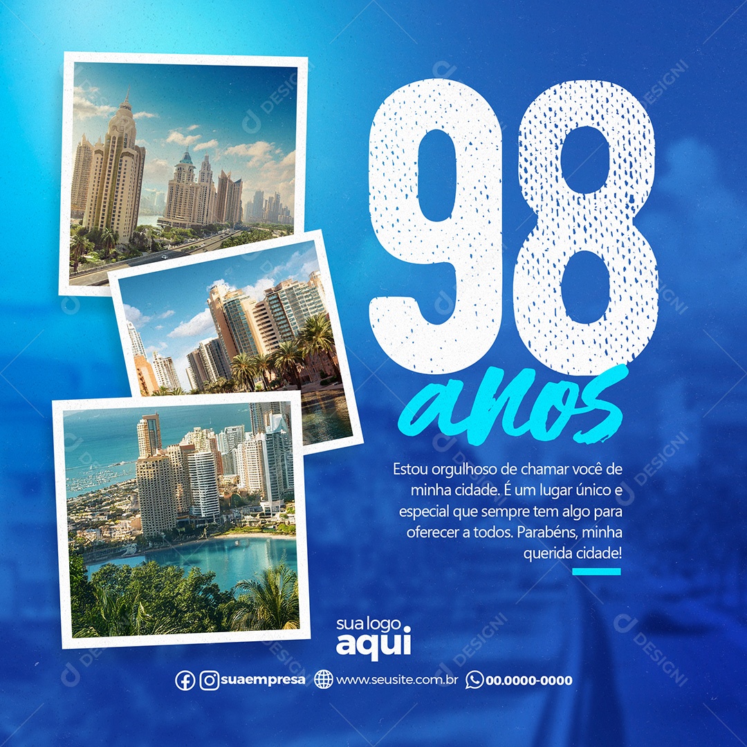 Aniversário de Cidade 98 Anos Social Media PSD Editável