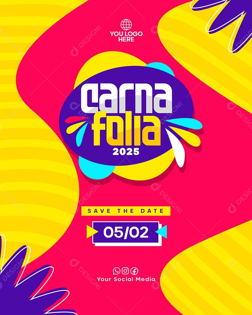 Flyer Carnafolia 05 de Fevereiro Social Media PSD Editável