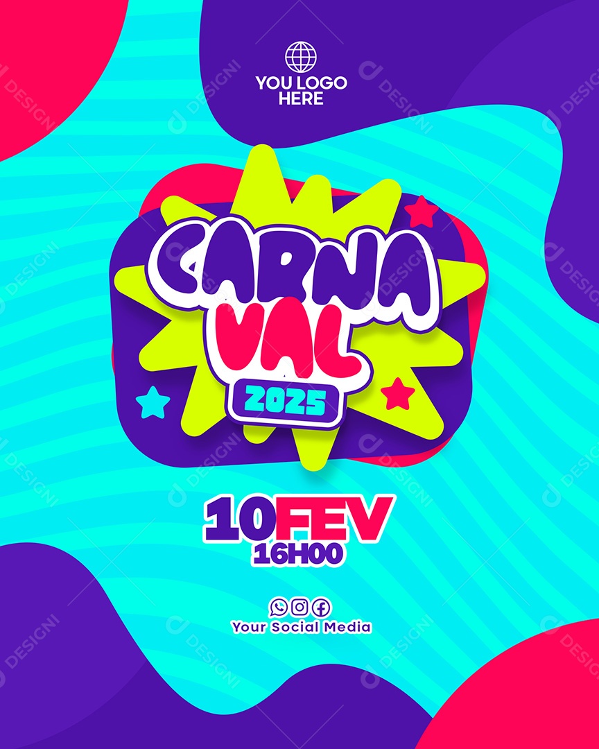 Flyer Carnaval 2025 10 de Fevereiro Social Media PSD Editável