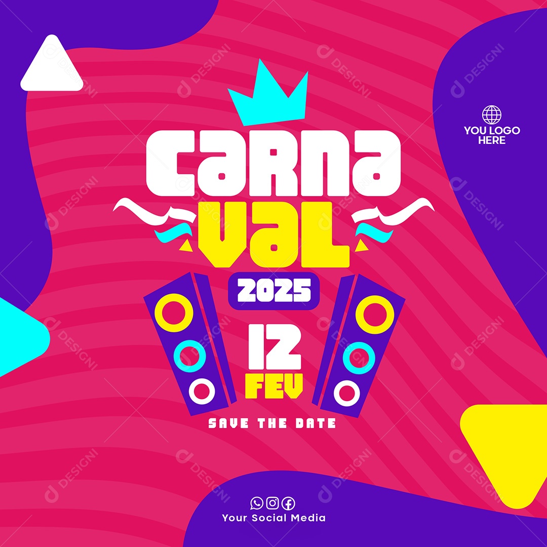 Flyer Carnaval 2025 12 de Fevereiro Social Media PSD Editável