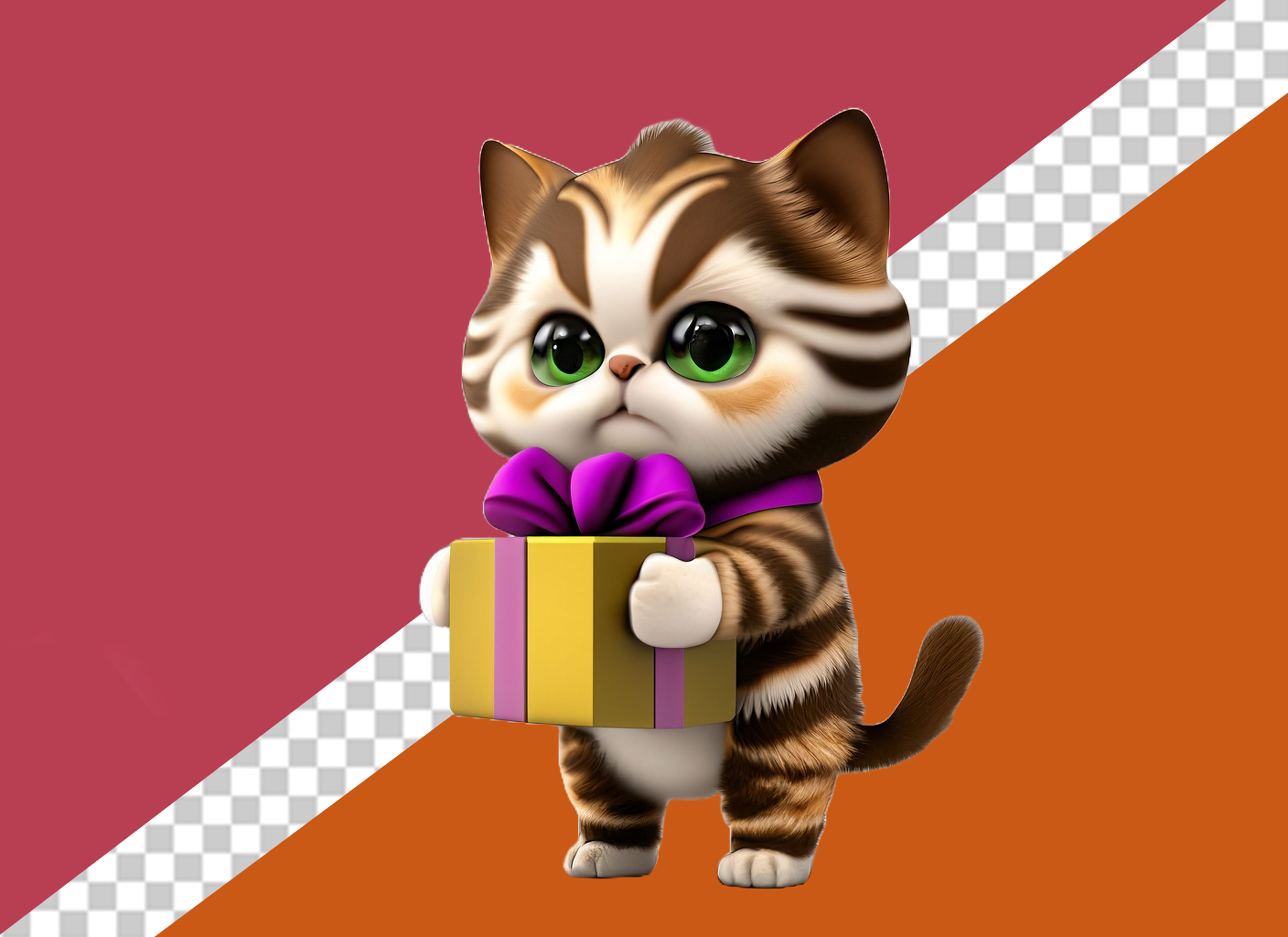 Gatinha Segurando Caixa de Presente Personagem 3D Para Composição PSD