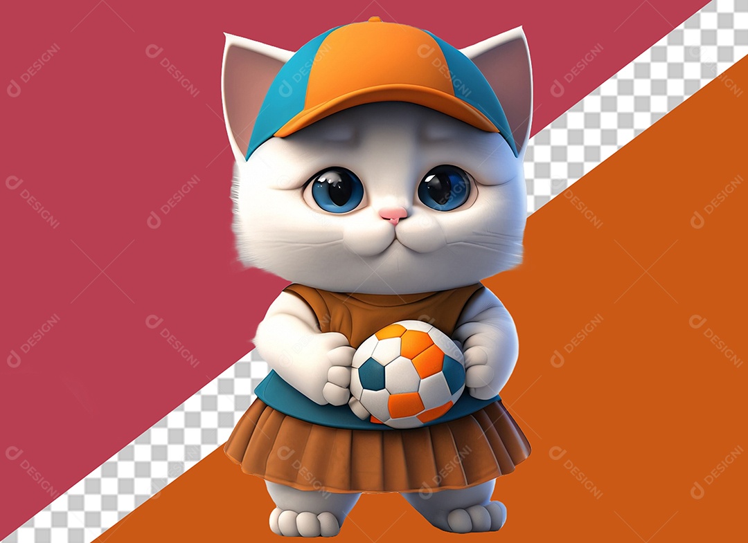 Gatinha Segurando Uma Bola Personagem 3D Para Composição PSD