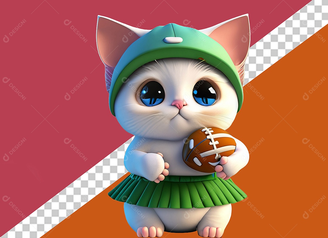 Gatinha Segurando Uma Bola Personagem 3D Para Composição PSD