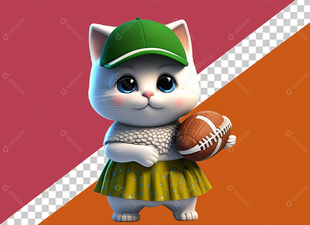 Gatinha Segurando Uma Bola Personagem 3D Para Composição PSD