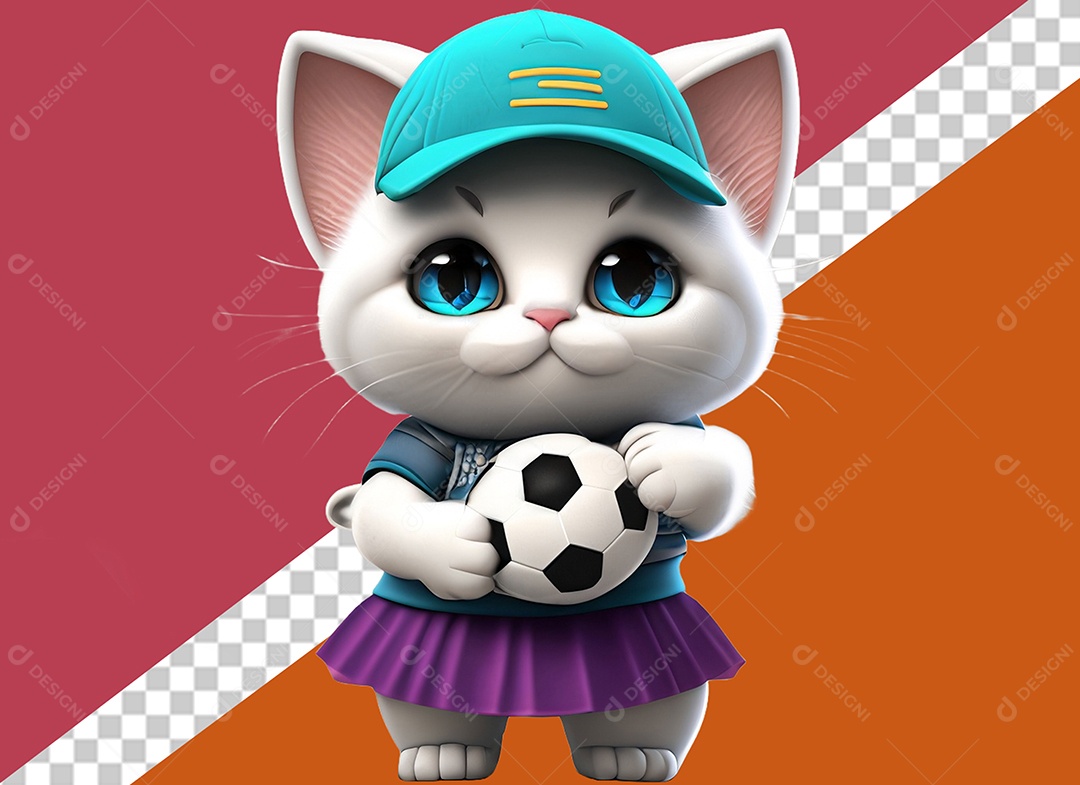 Gatinha Segurando Uma Bola Personagem 3D Para Composição PSD