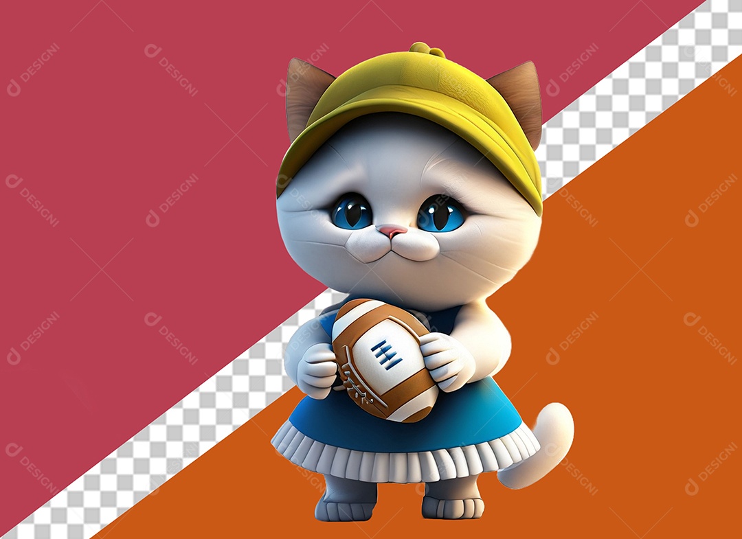 Gatinha Segurando Uma Bola Personagem 3D Para Composição PSD