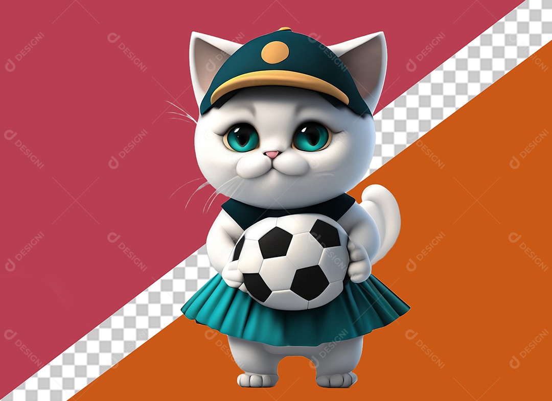 Gatinha Segurando Uma Bola Personagem 3D Para Composição PSD