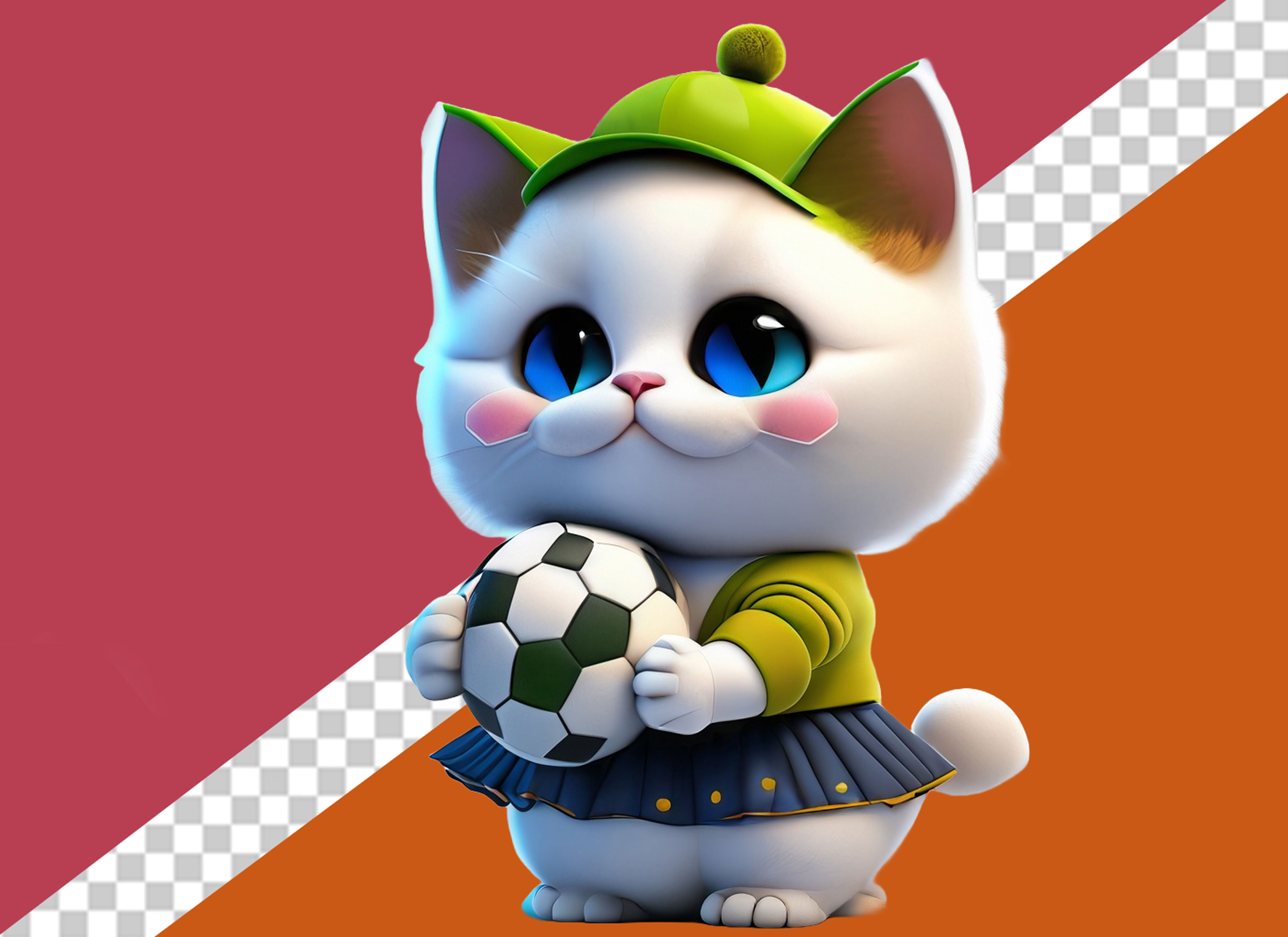 Gatinha Segurando Uma Bola Personagem 3D Para Composição PSD