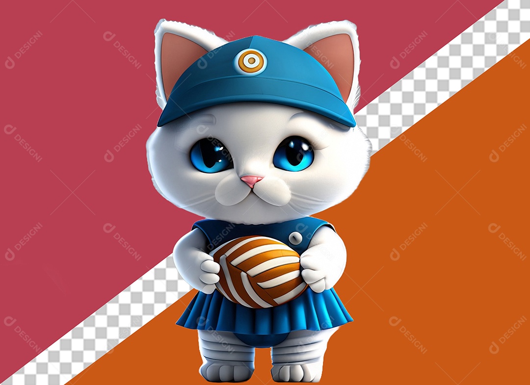 Gatinha Segurando Uma Bola Personagem 3D Para Composição PSD