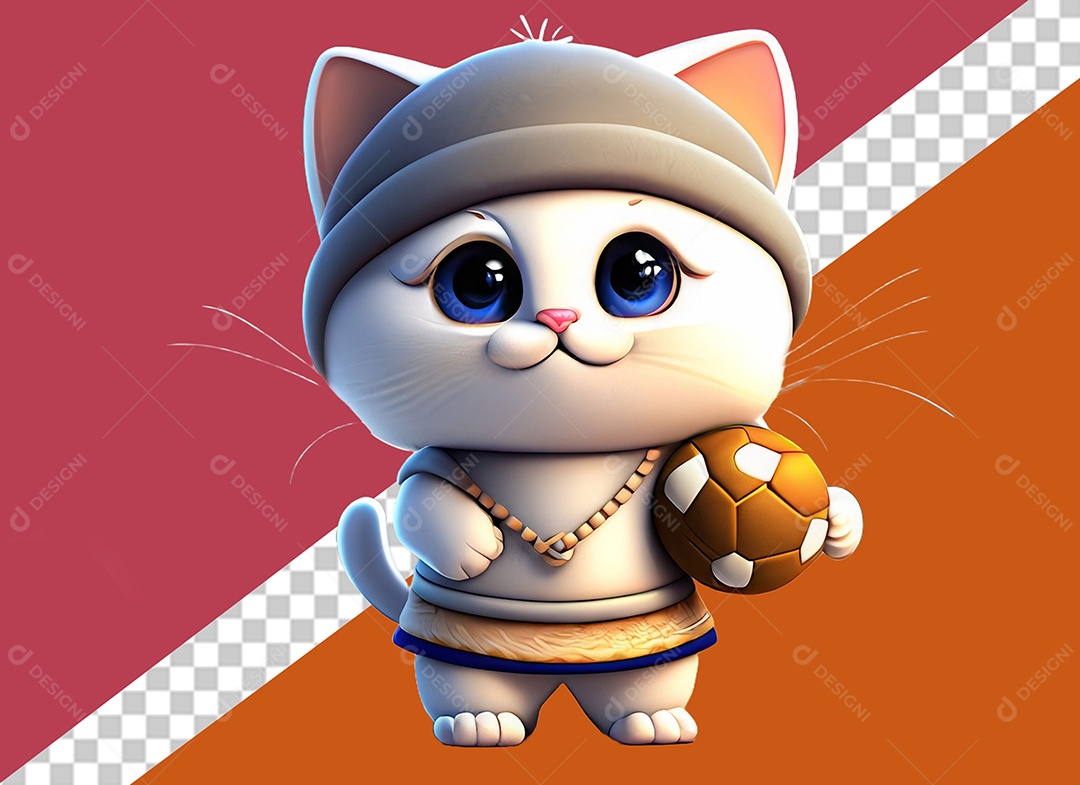 Gatinha Segurando Uma Bola Personagem 3D Para Composição PSD