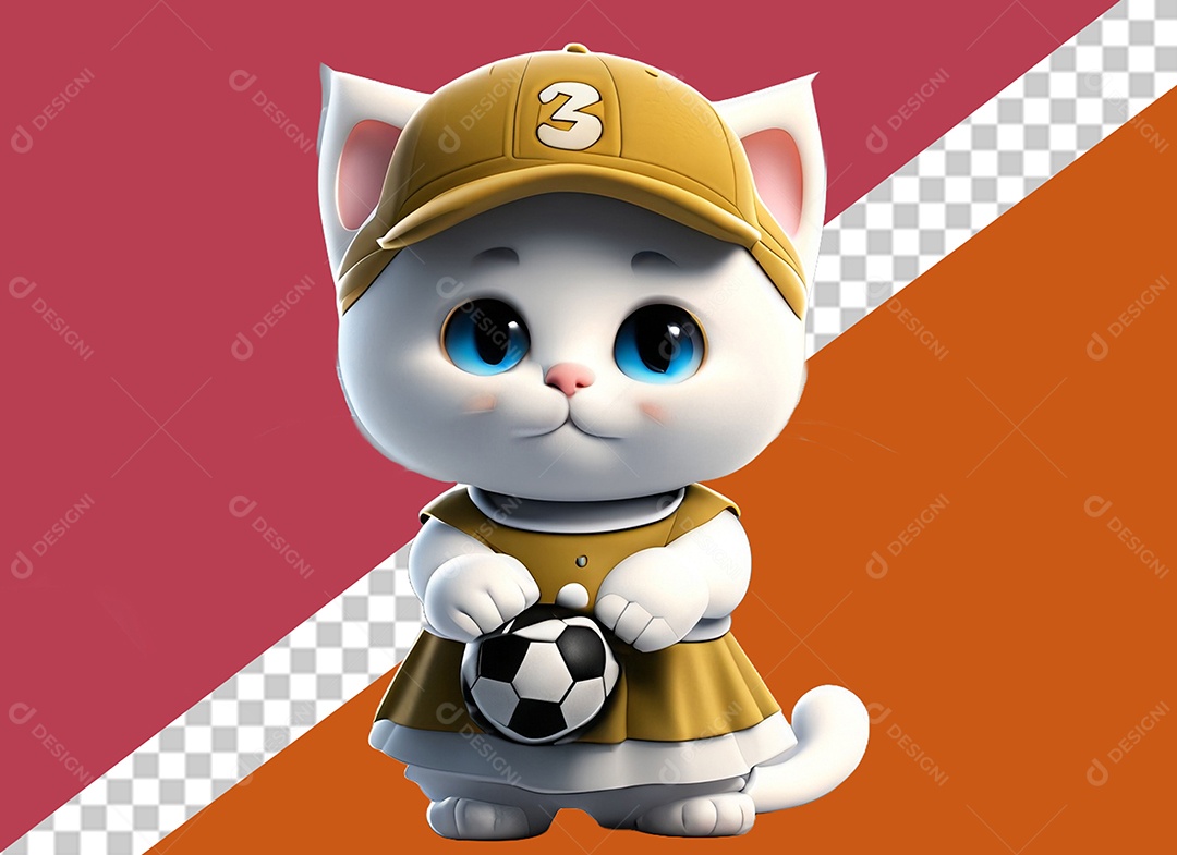 Gatinha Segurando Uma Bola Personagem 3D Para Composição PSD