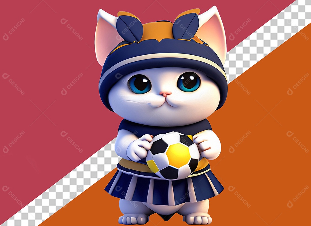 Gatinha Segurando Uma Bola Personagem 3D Para Composição PSD