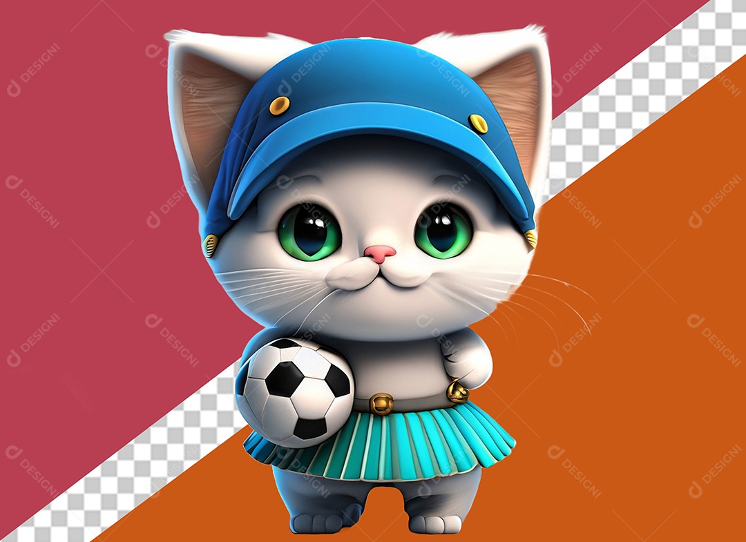 Gatinha Segurando Uma Bola Personagem 3D Para Composição PSD