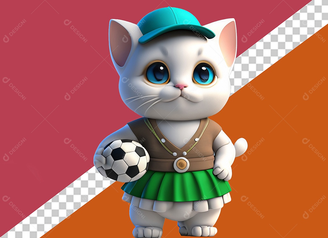 Gatinha Segurando Uma Bola Personagem 3D Para Composição PSD