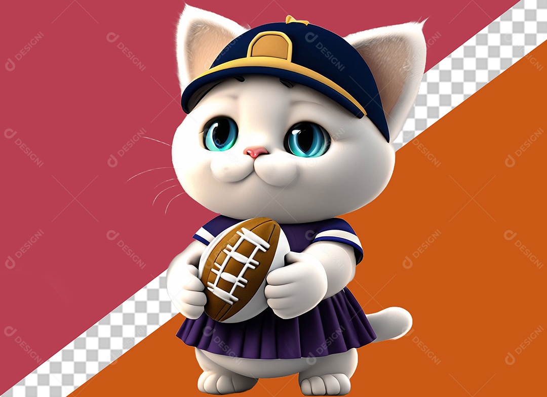 Gatinha Segurando Uma Bola Personagem 3D Para Composição PSD