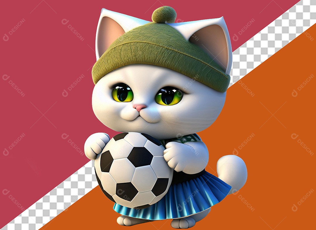 Gatinha Segurando Uma Bola Personagem 3D Para Composição PSD