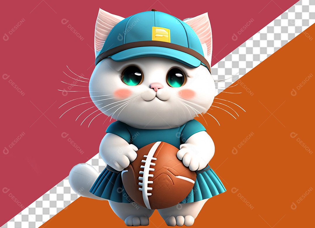 Gatinha Segurando Uma Bola Personagem 3D Para Composição PSD