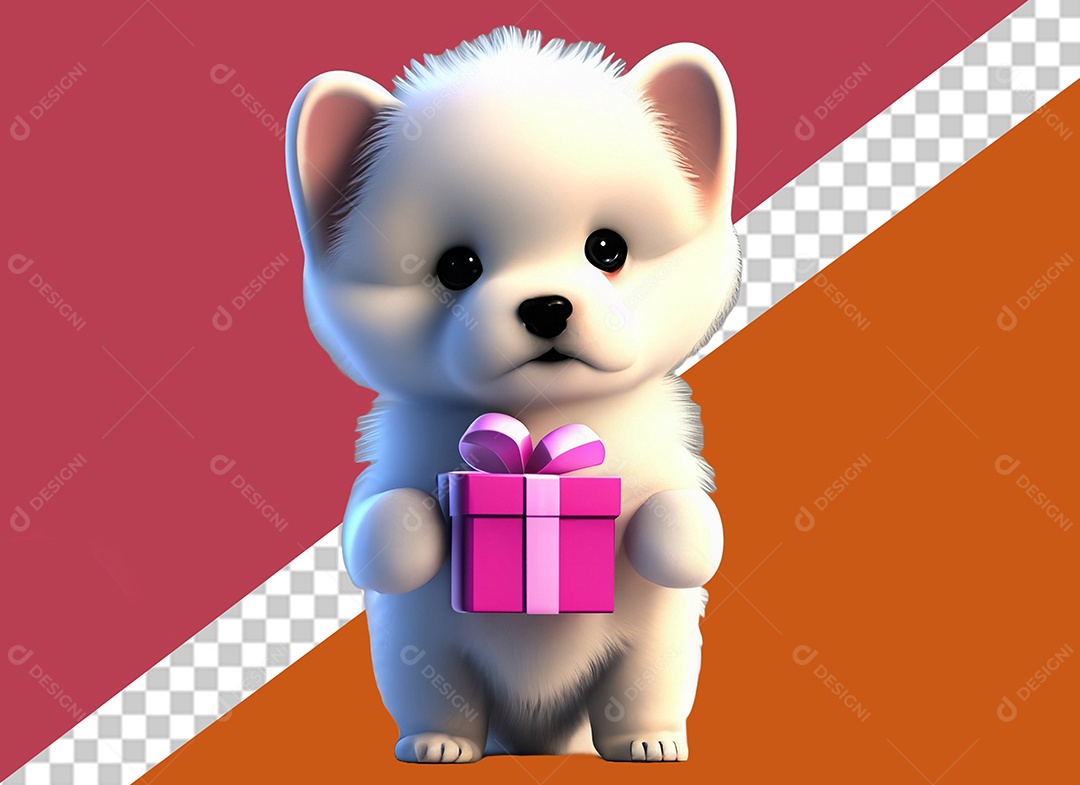 Cachorrinho Segurando Uma Caixa de Presente Personagem 3D para Composição PSD