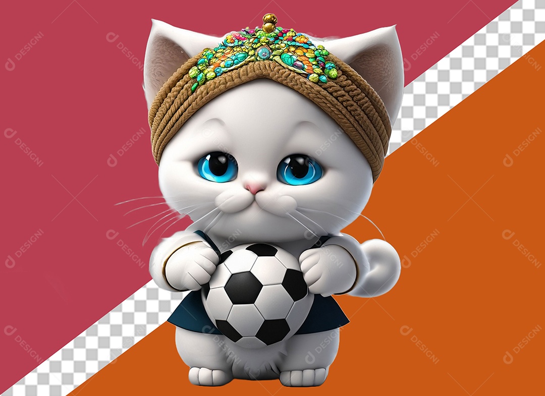 Gatinha Segurando Uma Bola Personagem 3D Para Composição PSD