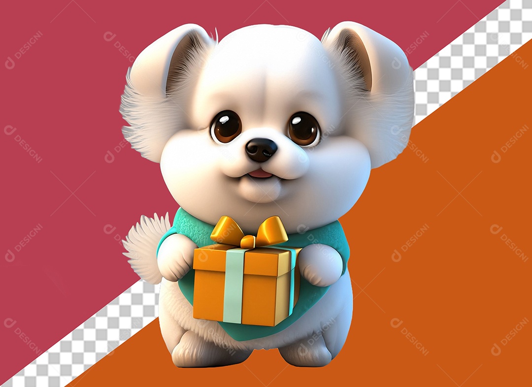 Cachorrinho Segurando Uma Caixa de Presente Personagem 3D para Composição PSD