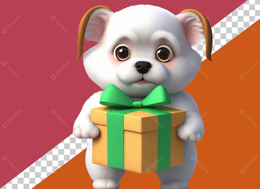 Cachorrinho Segurando Uma Caixa de Presente Personagem 3D para Composição PSD