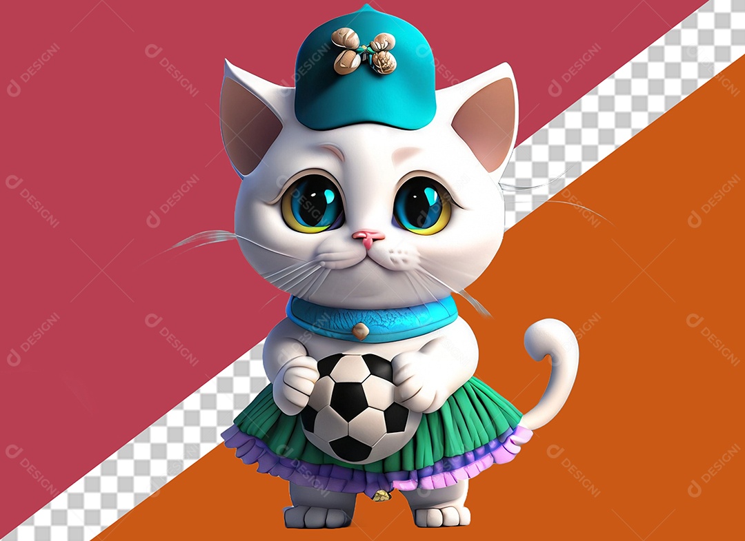 Gatinha Segurando Uma Bola Personagem 3D Para Composição PSD