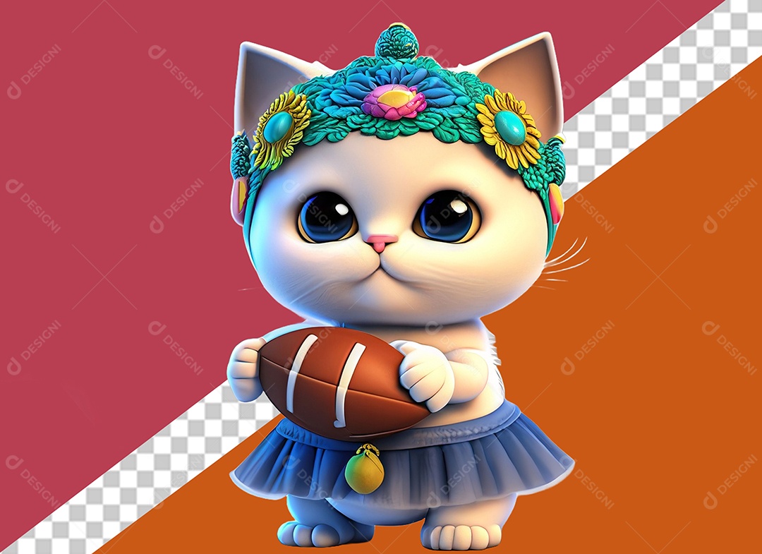 Gatinha Segurando Uma Bola Personagem 3D Para Composição PSD