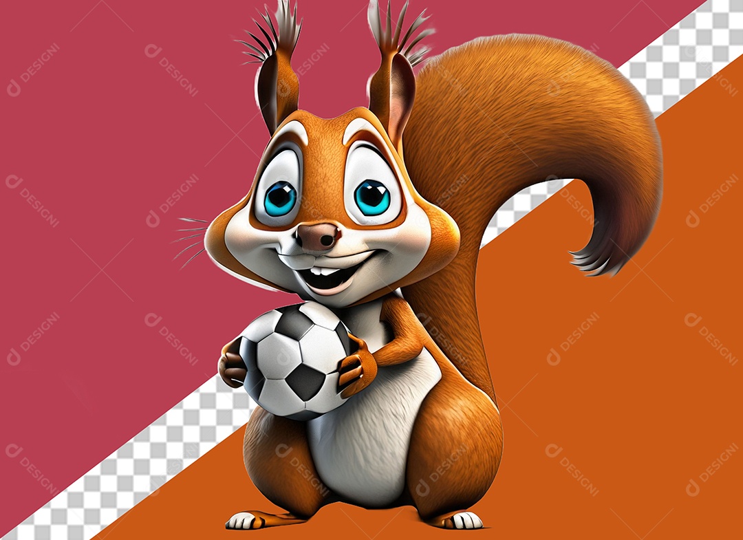 Esquilo Segurando Uma Bola Personagem 3D para Composição PSD