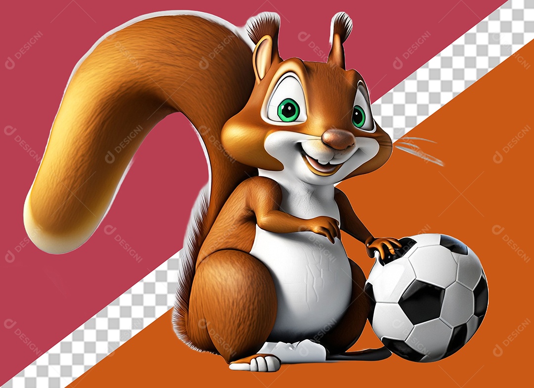 Esquilo Segurando Uma Bola Personagem 3D para Composição PSD