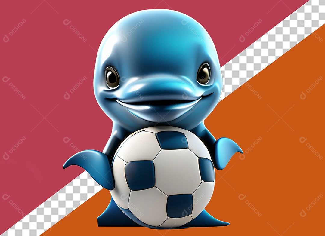 Golfinho Segurando Bola Personagem 3D Para Composição PSD