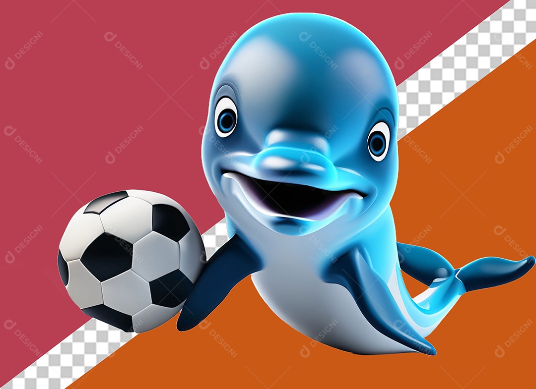 Golfinho Segurando Bola Personagem 3D Para Composição PSD