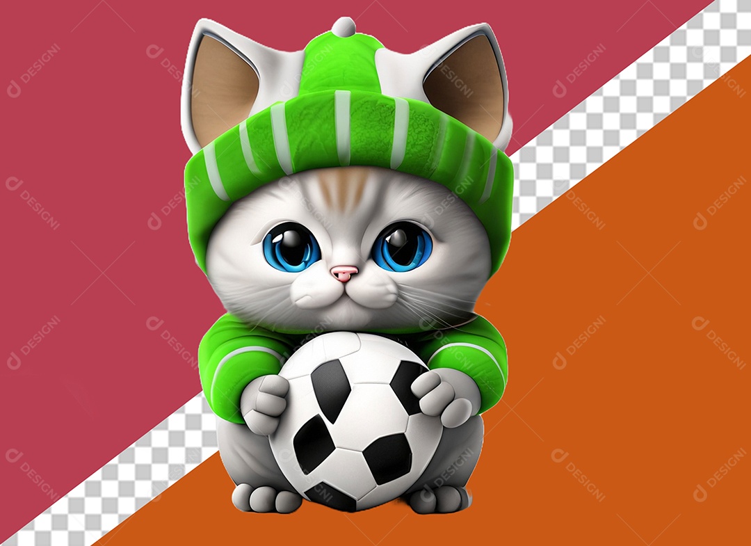 Gatinha Segurando Uma Bola Personagem 3D Para Composição PSD