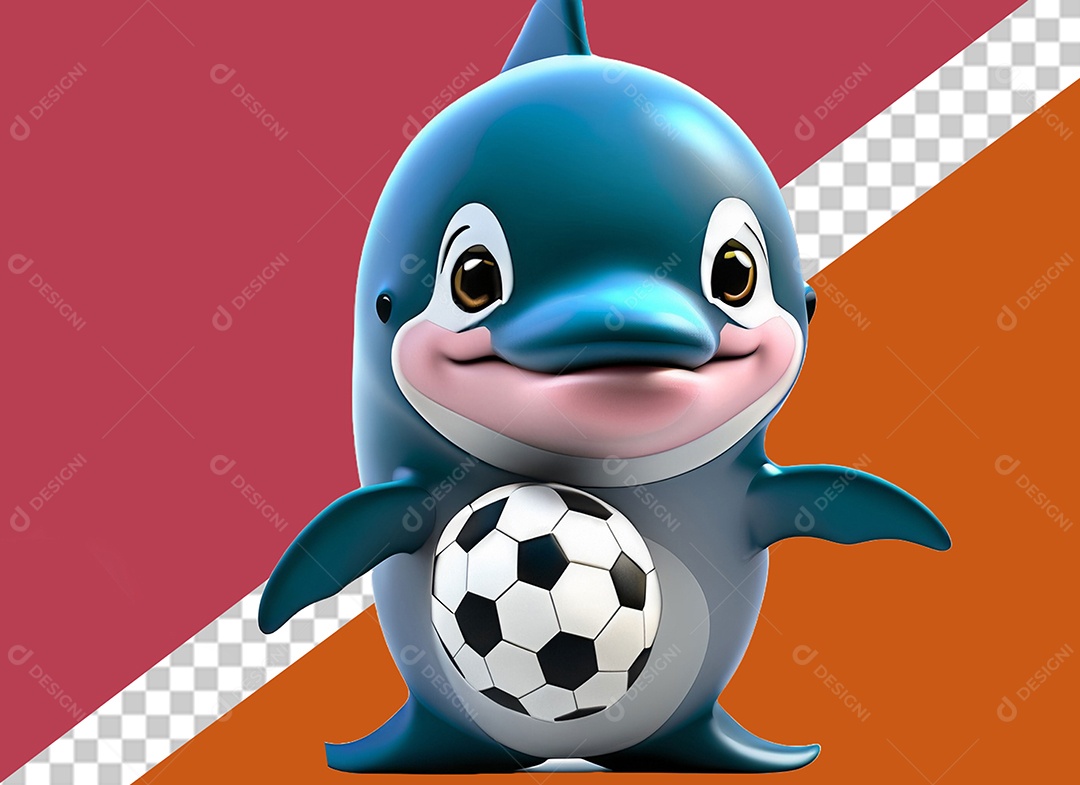 Golfinho Segurando Bola Personagem 3D Para Composição PSD