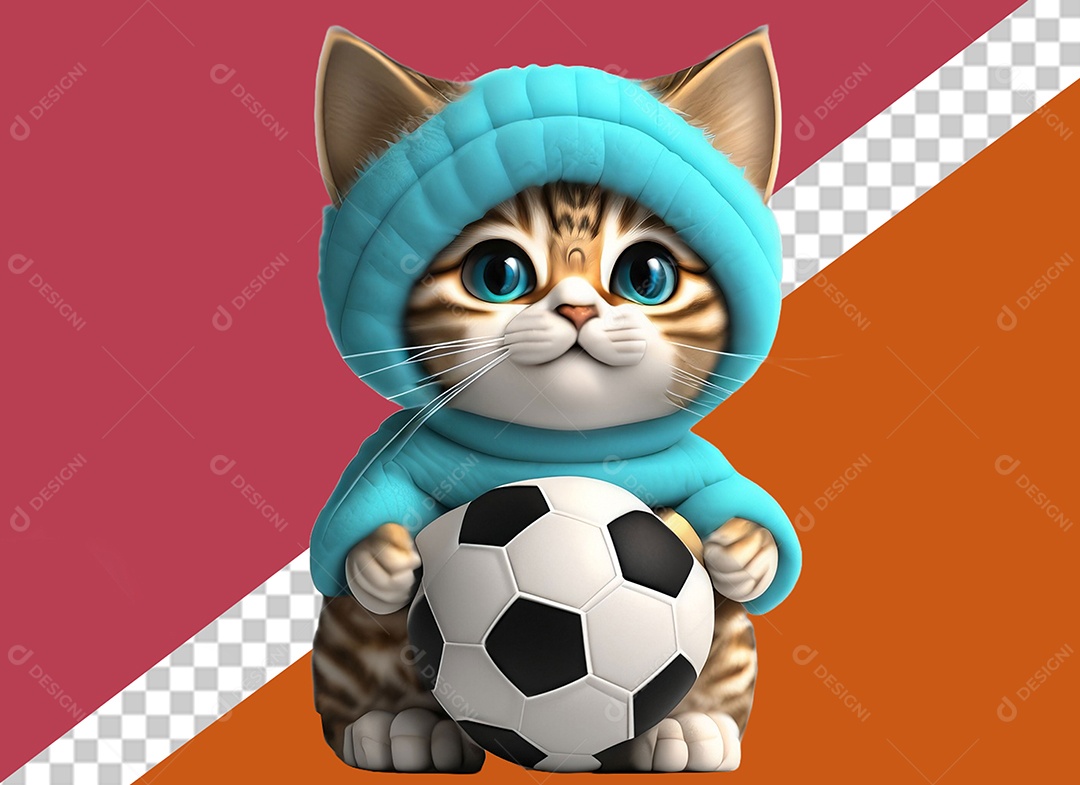 Gatinha Segurando Uma Bola Personagem 3D Para Composição PSD