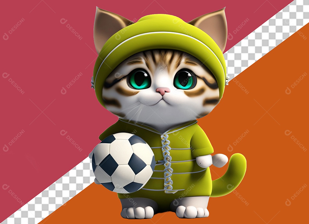 Gatinha Segurando Uma Bola Personagem 3D Para Composição PSD