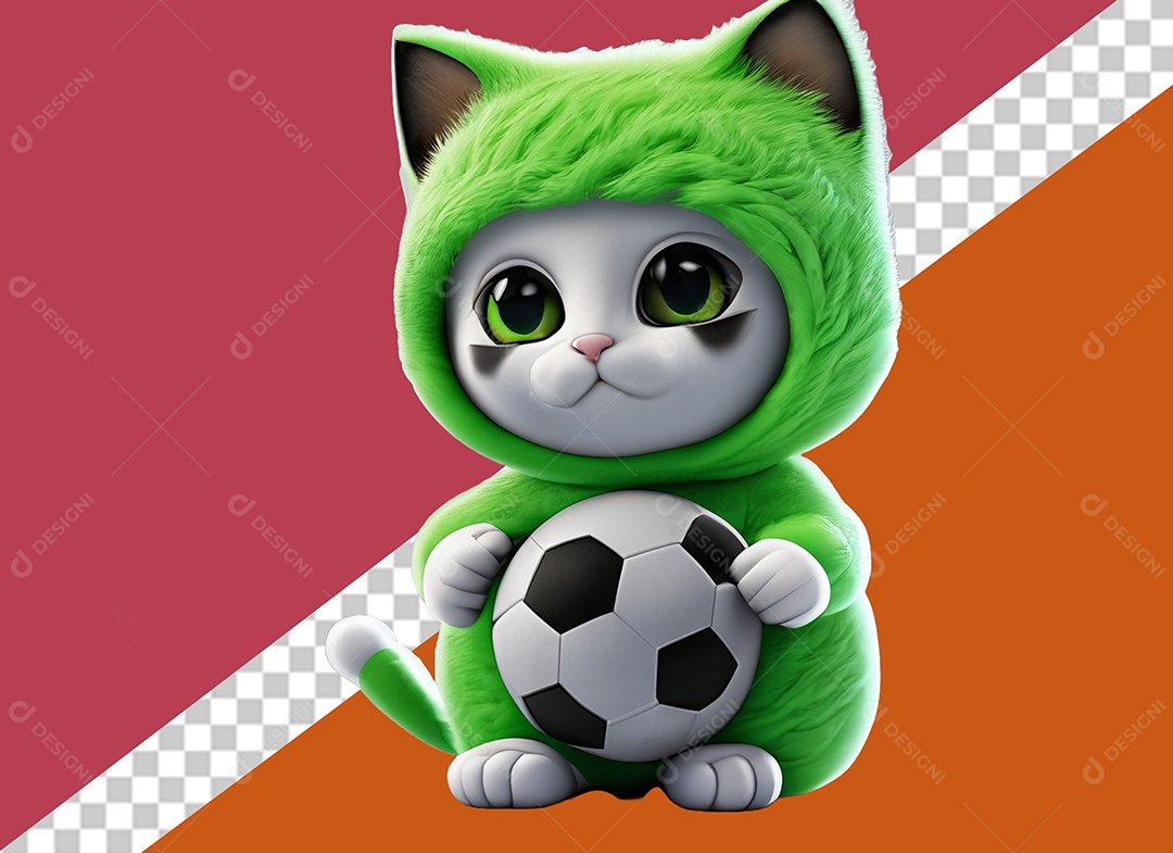 Gatinha Segurando Uma Bola Personagem 3D Para Composição PSD