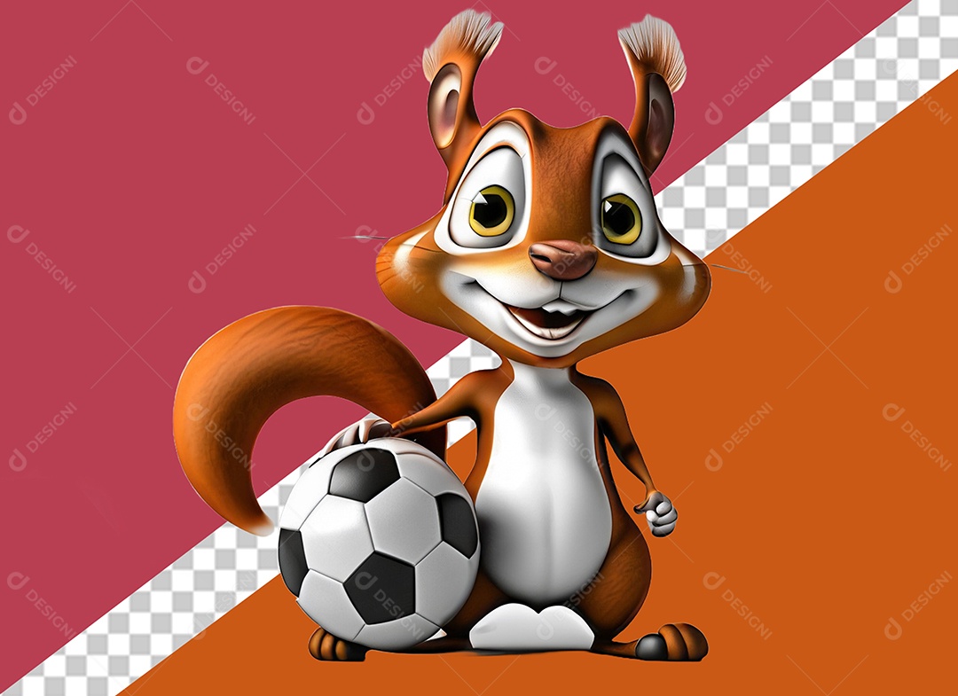 Esquilo Segurando Bola Personagem 3D para Composição PSD