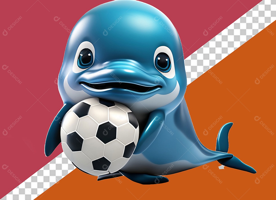 Golfinho Segurando Bola Personagem 3D Para Composição PSD