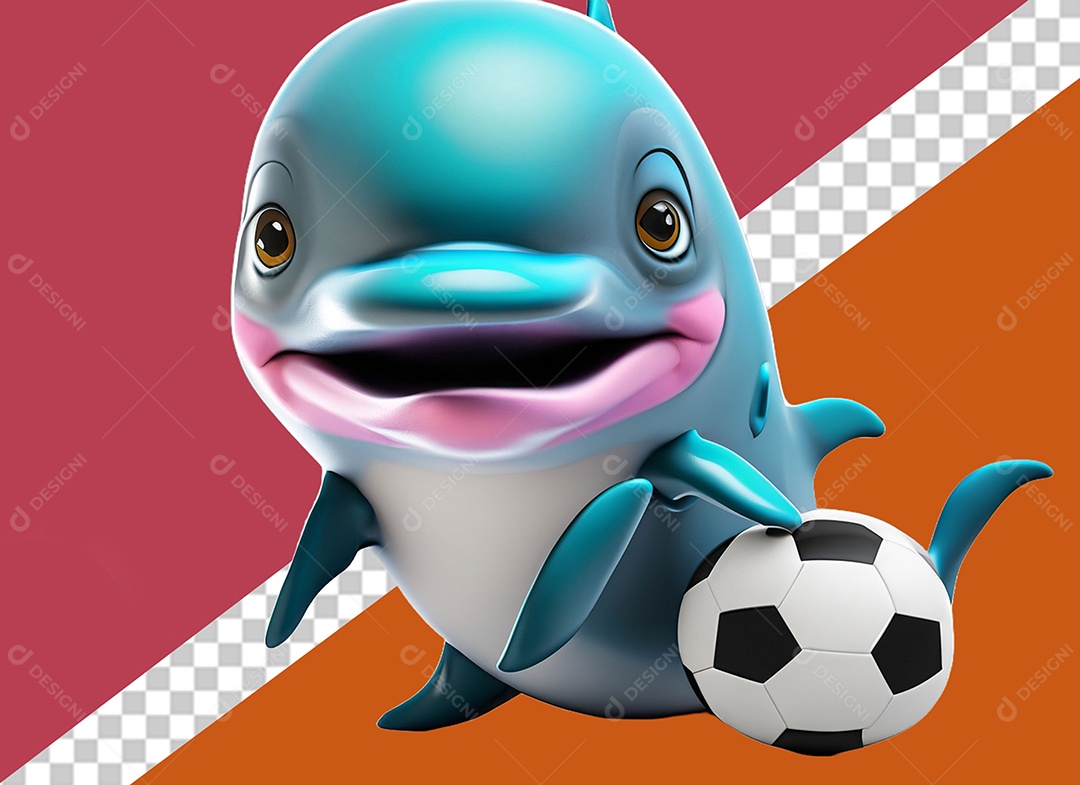 Golfinho Segurando Bola Personagem 3D Para Composição PSD