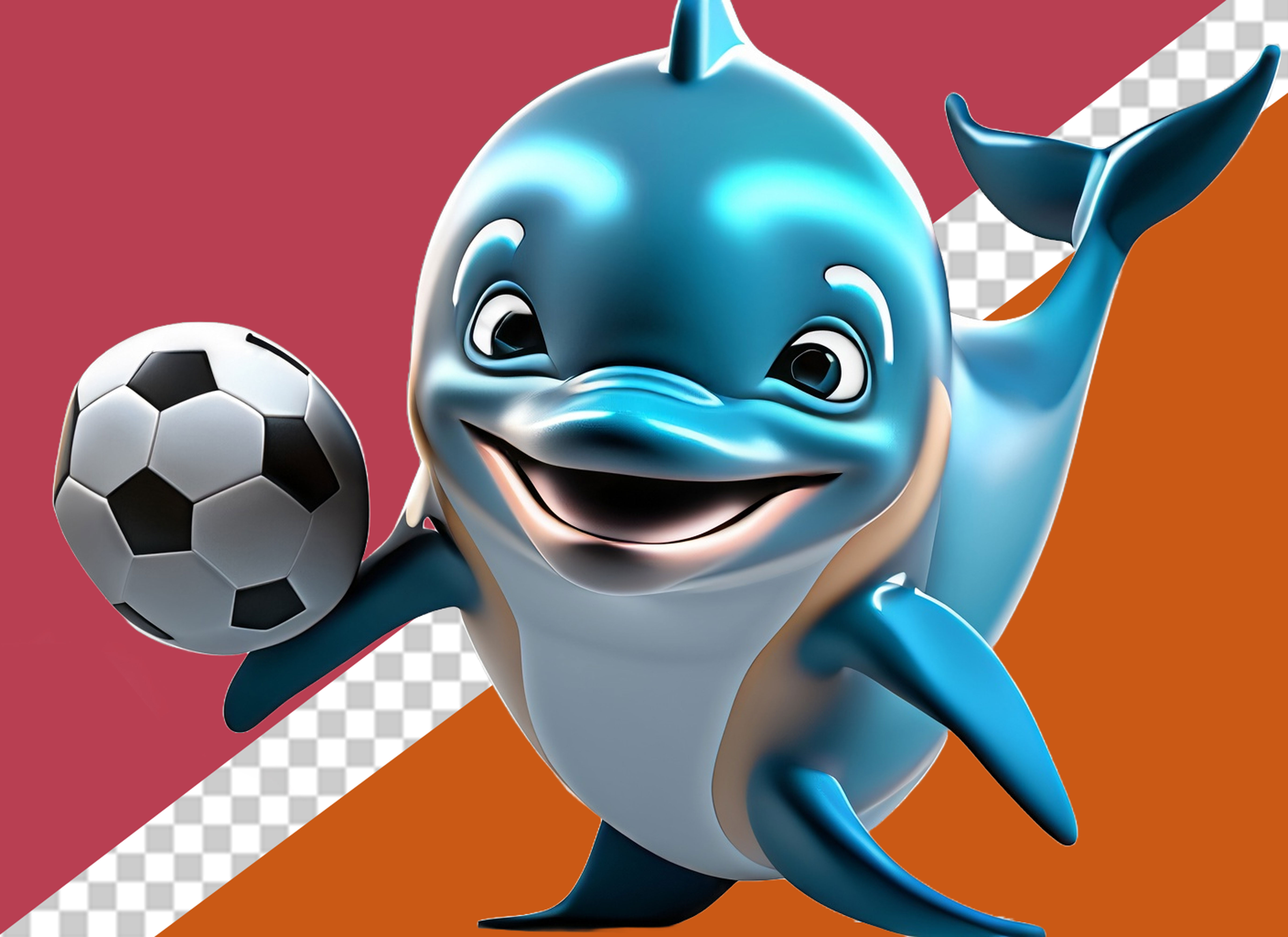 Golfinho Segurando Bola Personagem 3D Para Composição PSD